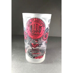 Vintage State Of Louisiana The Pelican State Souvenir Frosted Drinking Glass Red